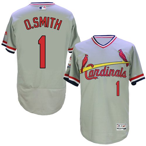 Cardinals #1 Ozzie Smith Grey Flexbase Authentic Collection Cooperstown Stitched MLB Jersey - Click Image to Close